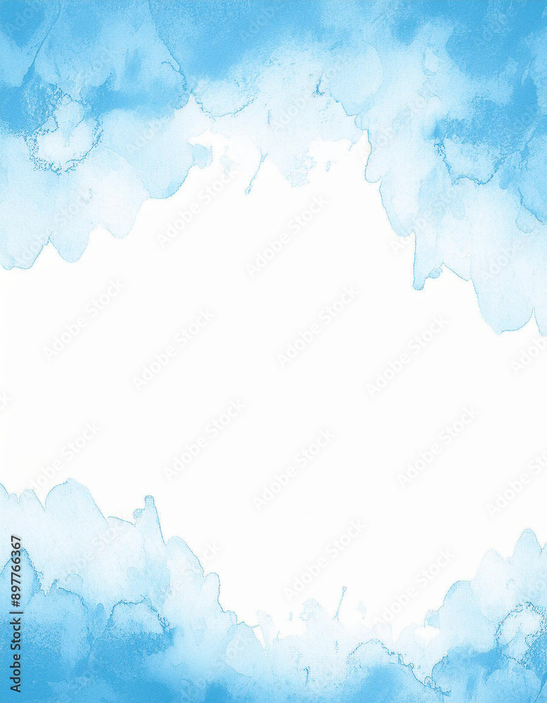 blue background with clouds, watercolor frame