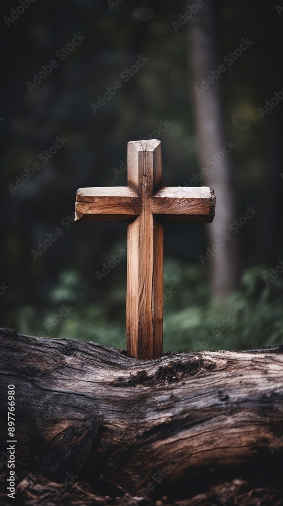 wooden cross with blurred background, generative ai wooden cross with blurred background, generative ai