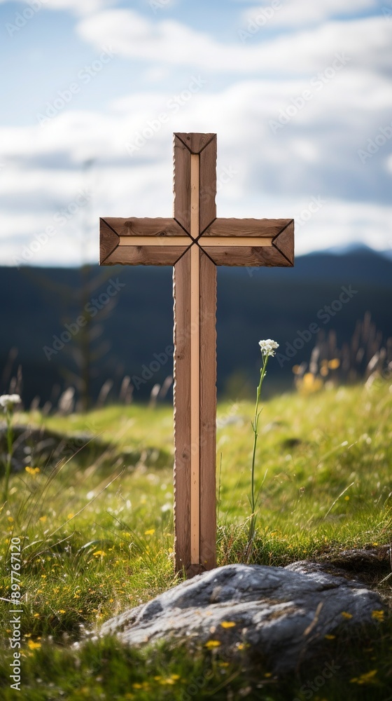 wooden cross with blurred background, generative ai wooden cross with blurred background, generative ai