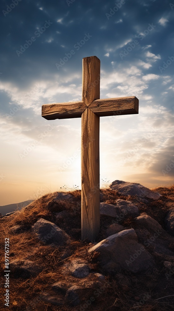 wooden cross with blurred background, generative ai