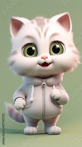 Wallpaper Mural cute cat cartoon 3d render with one color background, generative ai Torontodigital.ca