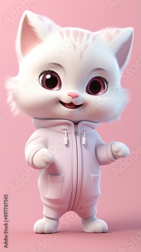 Wallpaper Mural cute cat cartoon 3d render with one color background, generative ai Torontodigital.ca