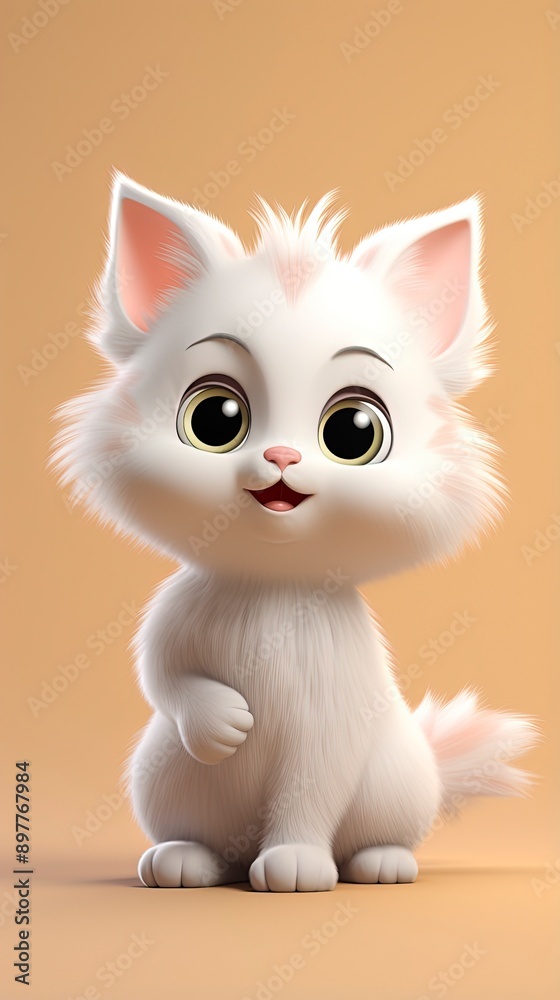 cute cat cartoon 3d render with one color background, generative ai