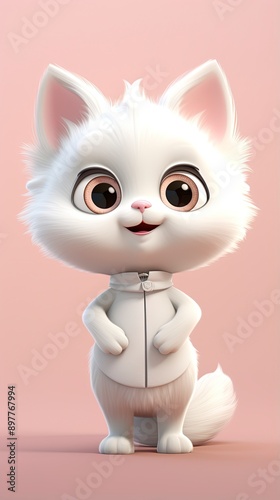 cute cat cartoon 3d render with one color background, generative ai