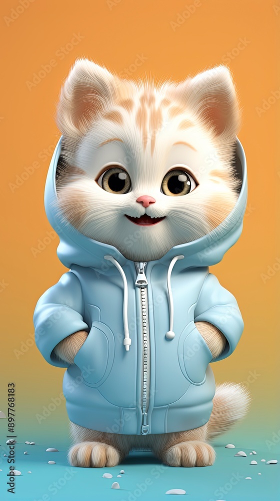 Fototapeta premium cute cat cartoon 3d render with one color background, generative ai