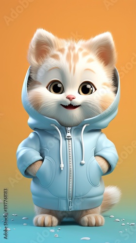 Wallpaper Mural cute cat cartoon 3d render with one color background, generative ai Torontodigital.ca