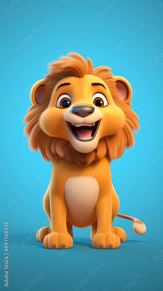 cute lion cartoon 3d render with one color background, generative ai cute lion cartoon 3d render with one color background, generative ai