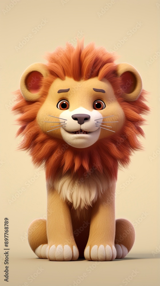 cute lion cartoon 3d render with one color background, generative ai cute lion cartoon 3d render with one color background, generative ai