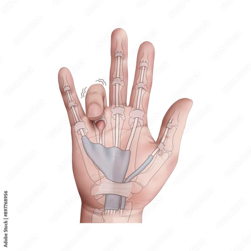 방아쇠수지 탄발지를 설명하는 메디컬일러스트