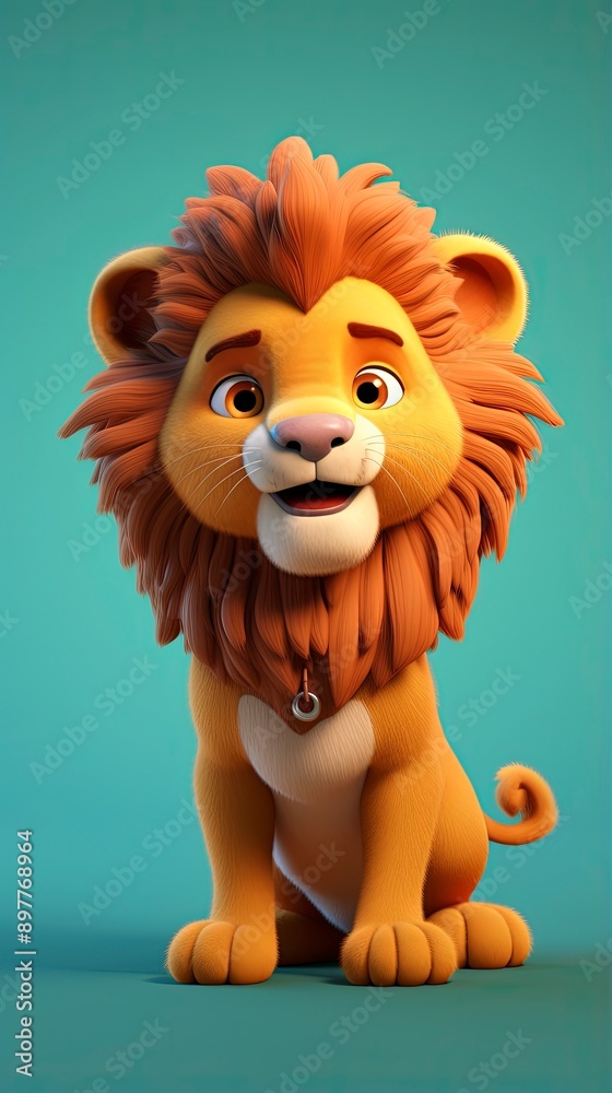 cute lion cartoon 3d render with one color background, generative ai cute lion cartoon 3d render with one color background, generative ai