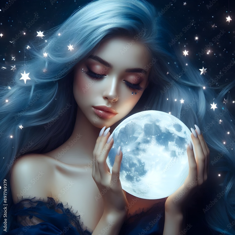 Naklejka premium Moonlit Dreams: The Enchantress of Night. 