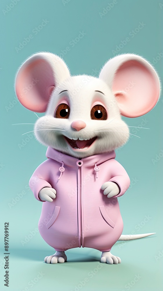 cute mouse cartoon 3d render with one color background, generative ai