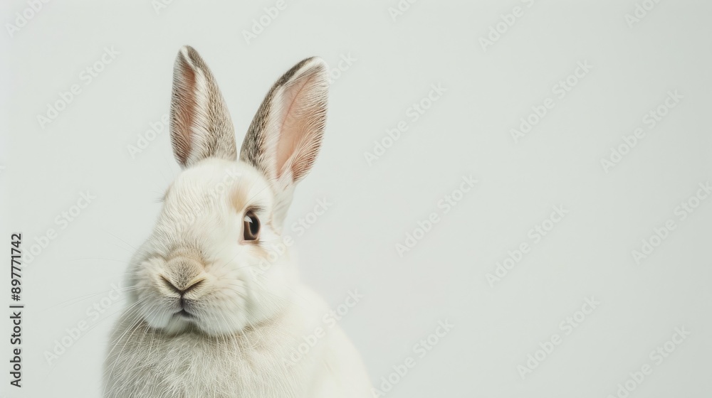 Rufus rabbit posing against white background with space for text Rufus rabbit posing against white background with space for text