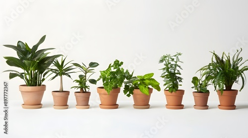 Wallpaper Mural Various potted plants lined up on a white background Torontodigital.ca