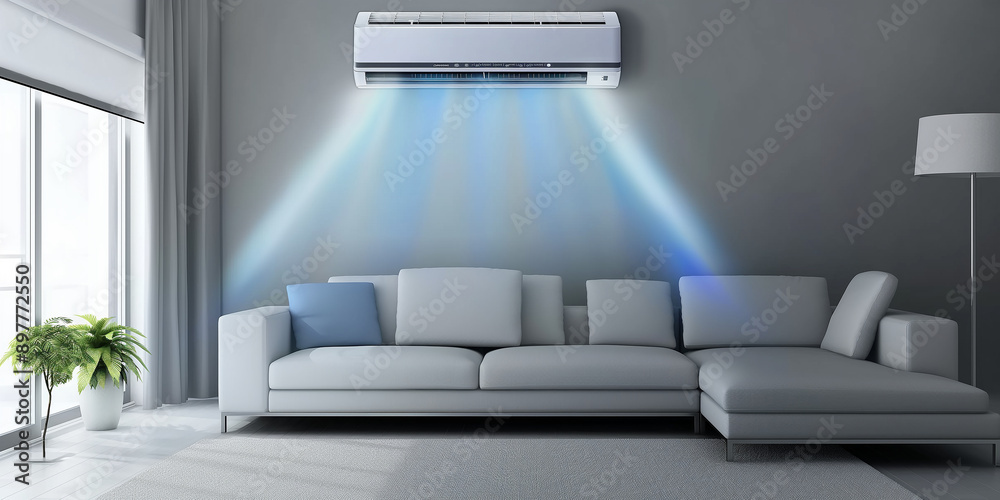 Fototapeta premium Air conditioner cooling down modern living room