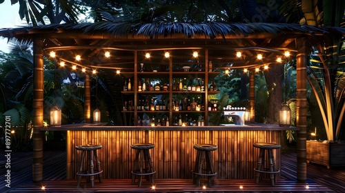 bamboo outdoor bar with lights