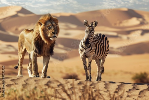 Lion and zebra lie close together amidst dense foliage, Unusual pairing offers glimpse into intricate and often surprising relationships found in nature.