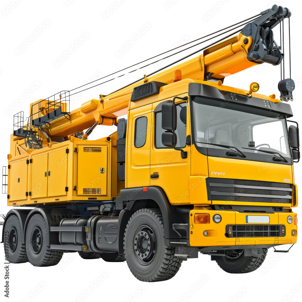 Heavy Duty Crane Truck: A powerful yellow crane truck, ready for action. This image embodies strength and capability. Perfect for construction, industrial, and engineering projects. Heavy Duty Crane Truck: A powerful yellow crane truck, ready for action. This image embodies strength and capability. Perfect for construction, industrial, and engineering projects.