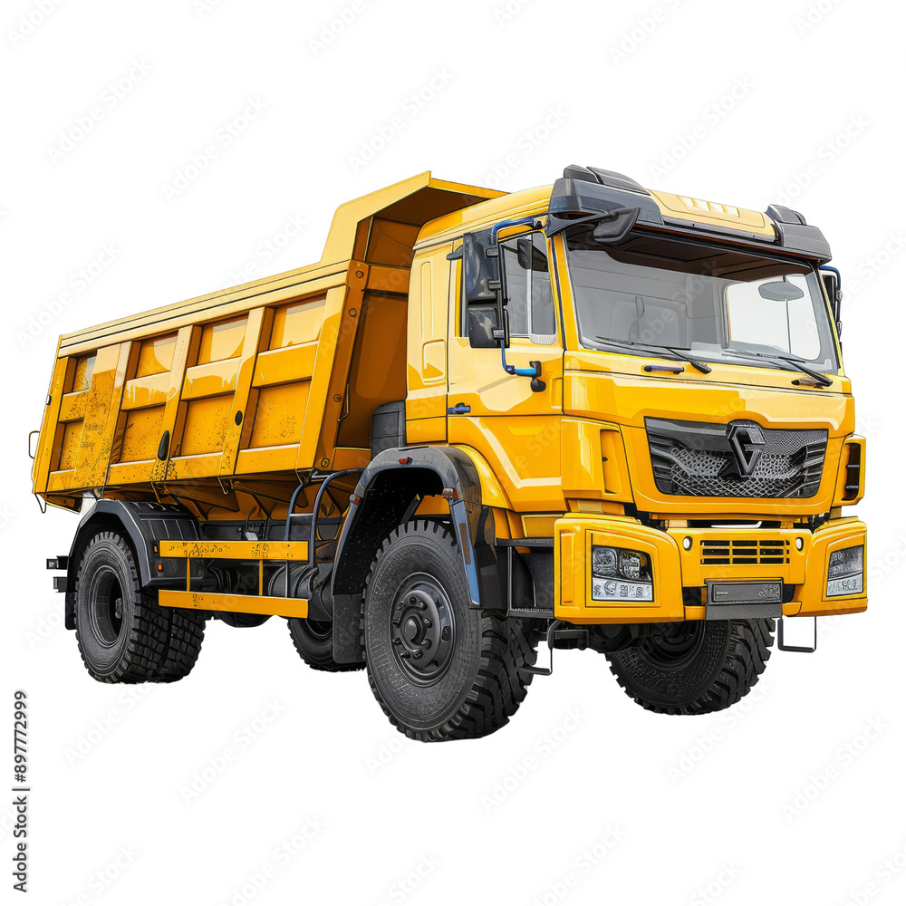 Heavy-Duty Hauler: A bright yellow dump truck, powerful and ready for work, set against a clean white background. Heavy-Duty Hauler: A bright yellow dump truck, powerful and ready for work, set against a clean white background.