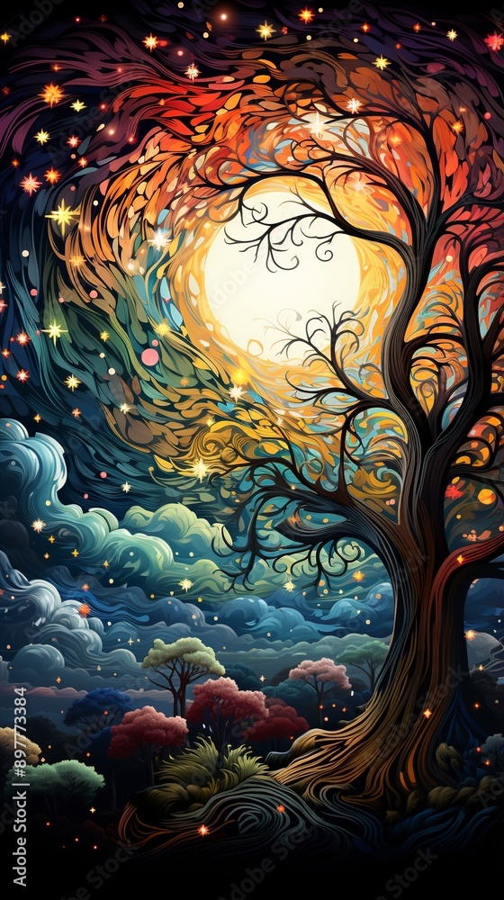 Fototapeta premium landscape with trees and water wallpaper , generative ai