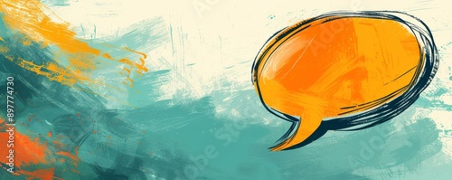 Abstract painting with speech bubble, expressive brush strokes, conceptual art