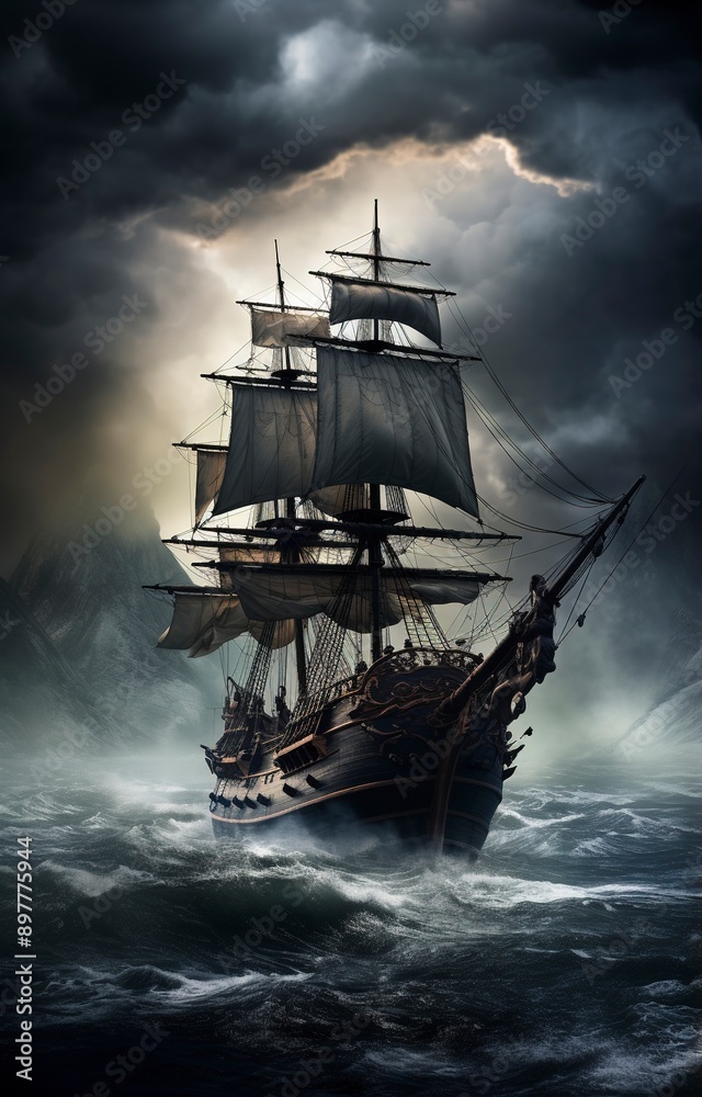 Fototapeta premium ship in the sea background , generative ai