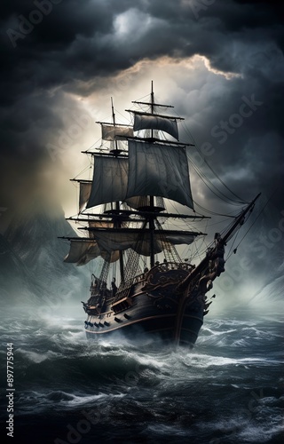 Wallpaper Mural ship in the sea background , generative ai Torontodigital.ca