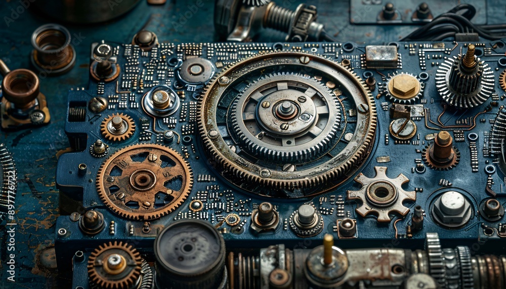 Cyberpunk hacker with steampunk gadgets. Cyberpunk hacker with steampunk gadgets.
