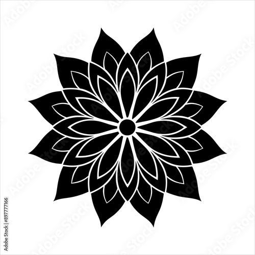 Black Flower Petals Decoration Element Icon Vector, silhouette