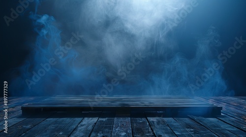 platform dark Oak planks smoke wood table podium poduim halloween dais wooden black plank textured steam room spotlight stage floor background empty blue texture place 