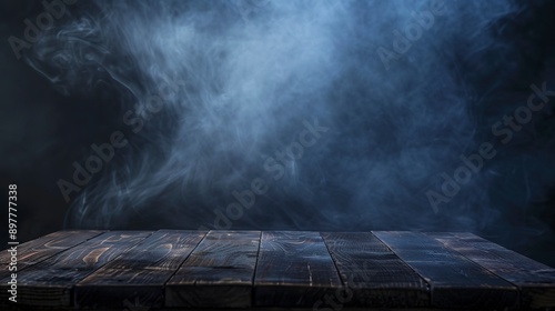 platform dark Oak planks smoke wood table podium poduim halloween dais wooden black plank textured steam room spotlight stage floor background empty blue texture place