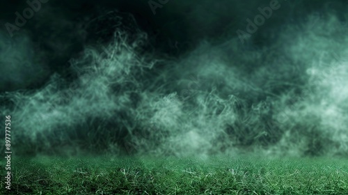 Smoke green background dark ground light smell toxic black bad fog stadium stink mist. Background green grass smoke cloud fart soccer night field dust poison potion floating sport transparent dirty