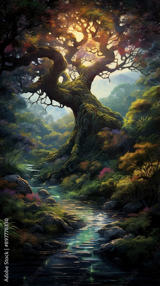 tree in the forest background , generative ai tree in the forest background , generative ai
