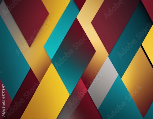 Abstract Geometric Pattern with Burgundy, Yellow, Teal, and Gray Colors.