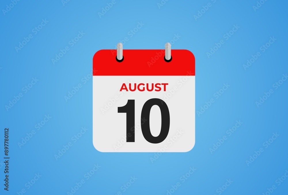 Icon calendar day. 10 August. 10th days of the month, illustration style. Date day of week Sunday, Monday, Tuesday, Wednesday, Thursday, Friday, Saturday. Icon calendar day. 10 August. 10th days of the month, illustration style. Date day of week Sunday, Monday, Tuesday, Wednesday, Thursday, Friday, Saturday.