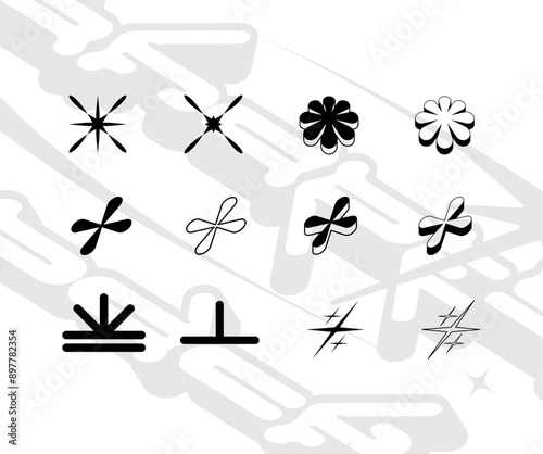 Vector set of different black sparkles icons. Collection of star sparkles symbol. Design on white background.