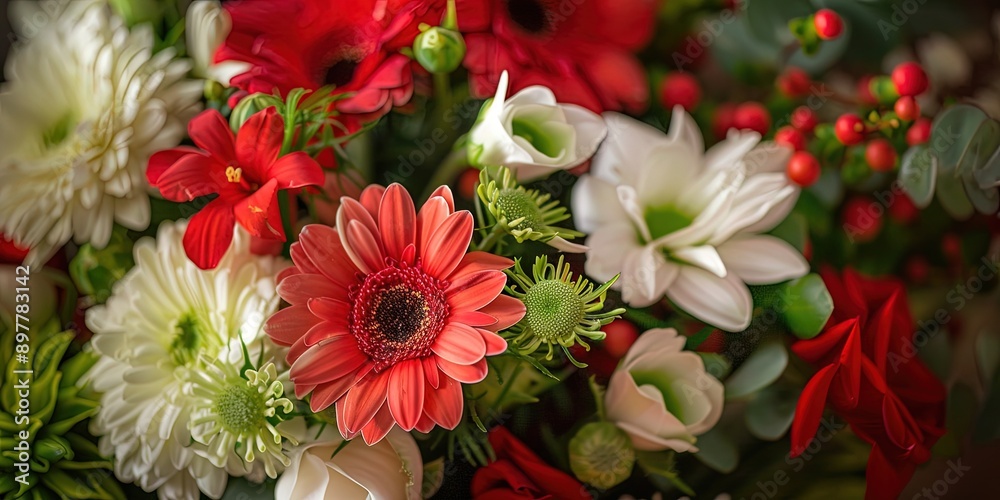 red, white, and green flowers red, white, and green flowers