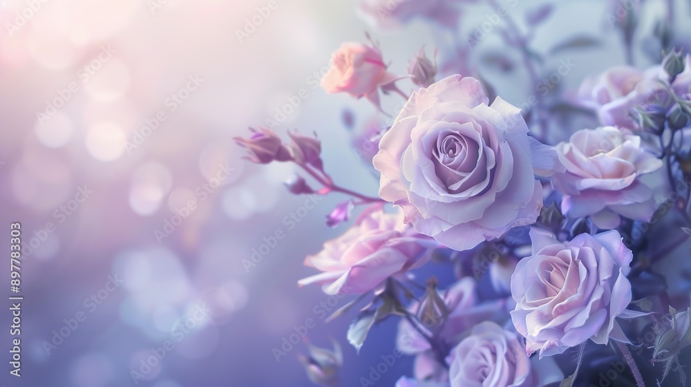 Dreamy Pastel Purple Roses in Full Bloom: A Tranquil Background with Soft Lighting, Exuding an Enchanting Aura for Digital Designs and Art. Valentine's Day Dreamy Pastel Purple Roses in Full Bloom: A Tranquil Background with Soft Lighting, Exuding an Enchanting Aura for Digital Designs and Art. Valentine's Day