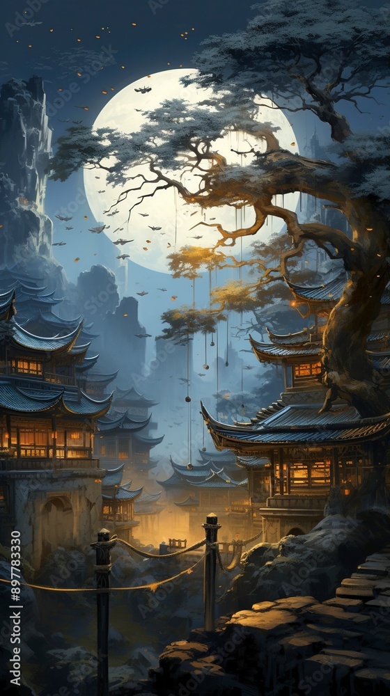 Obraz premium night in the mountains wallpaper, generative ai