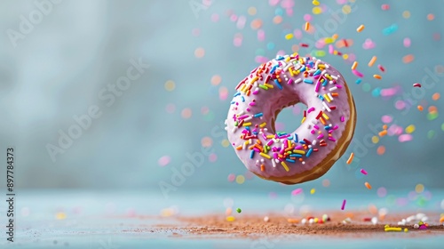 Pink Donut with Sprinkles Falling.