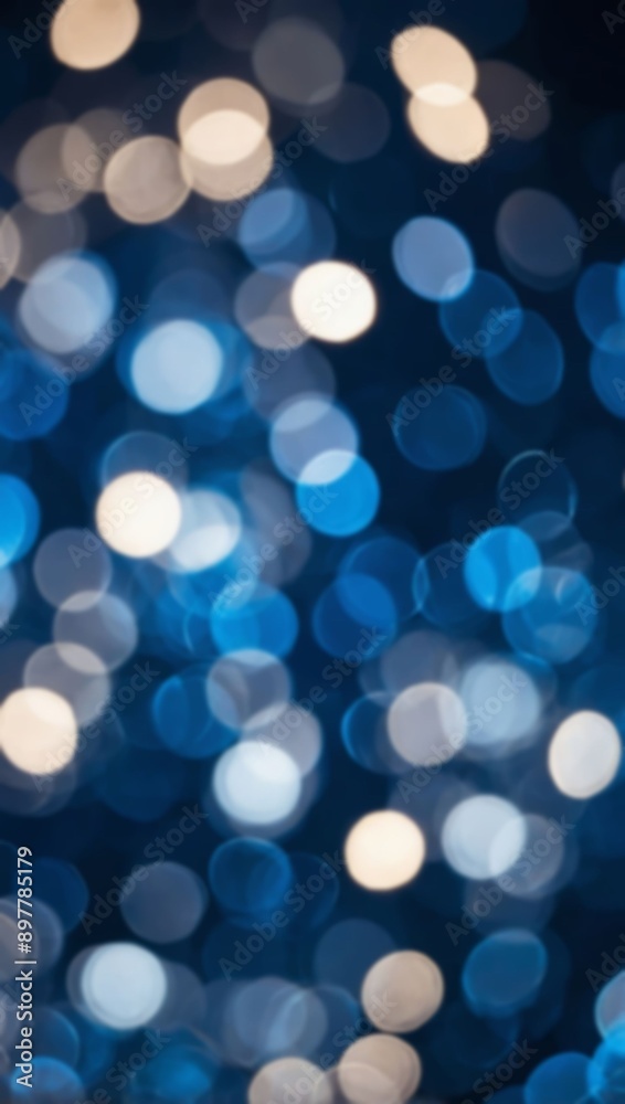 Fototapeta premium Blue and white bokeh lights in the background of a city at night