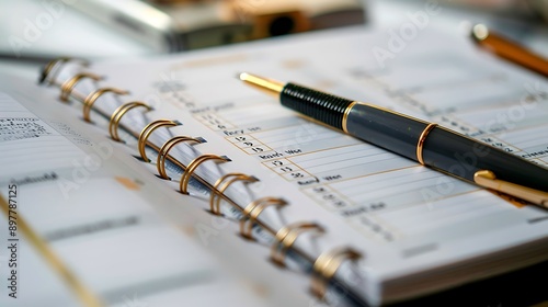 Wallpaper Mural Open planner with a pen resting on it showing a busy week schedule time management productivity planning office supplies organization work schedule business efficiency deadlines Torontodigital.ca