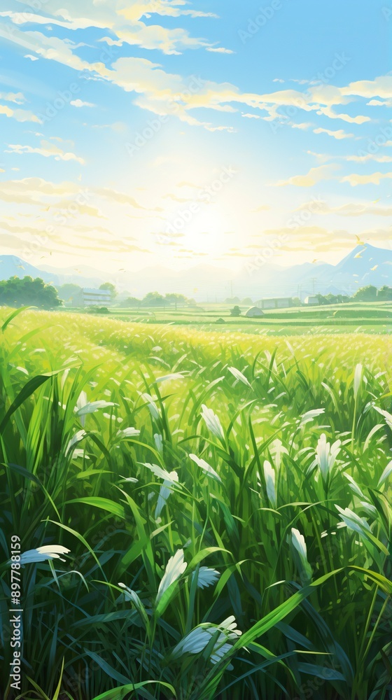 green wheat field background and copy space , generative ai green wheat field background and copy space , generative ai