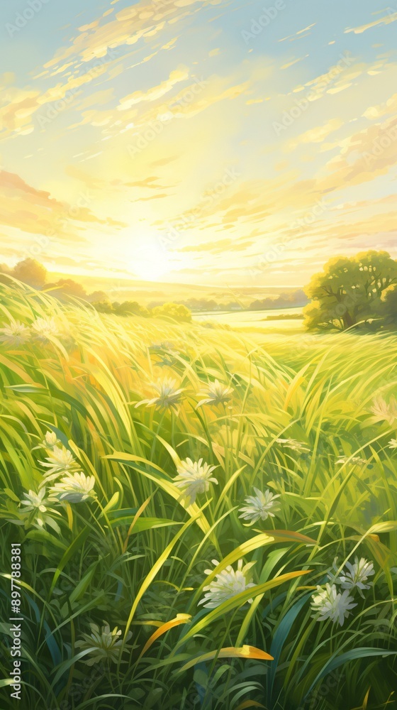 green wheat field background and copy space , generative ai green wheat field background and copy space , generative ai