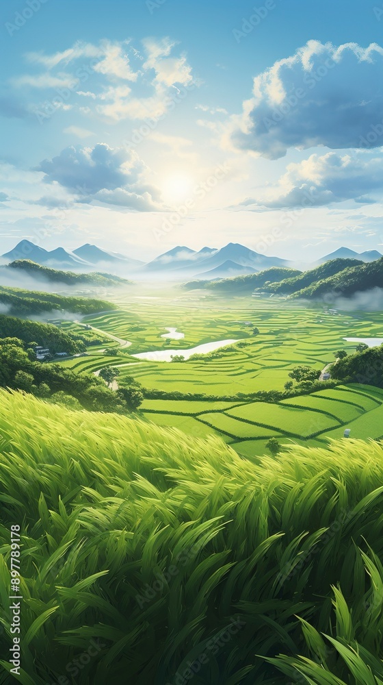 green wheat field background and copy space , generative ai green wheat field background and copy space , generative ai