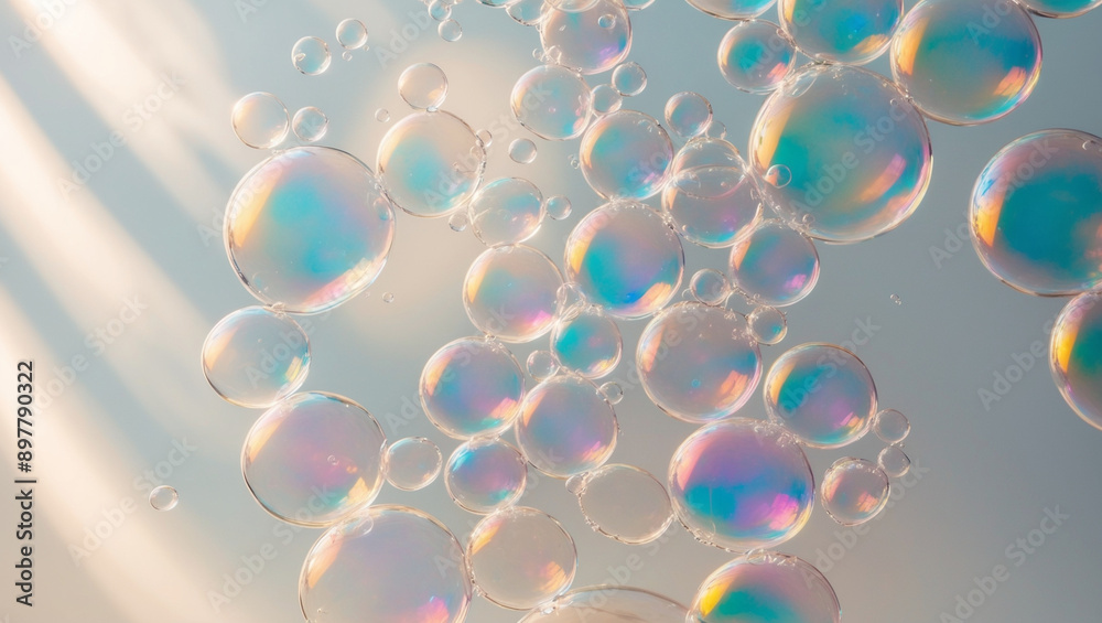 A Collection of Iridescent Bubbles Floating in Air A Collection of Iridescent Bubbles Floating in Air