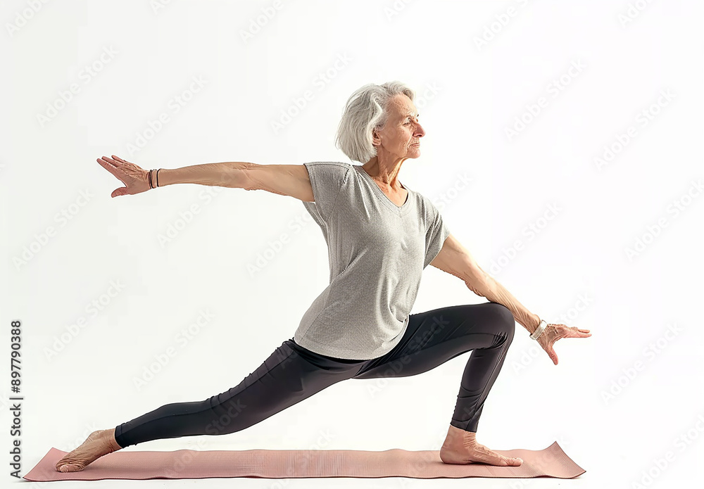 Naklejka premium Serene Woman Practicing Yoga Meditation in Minimalist White Studio