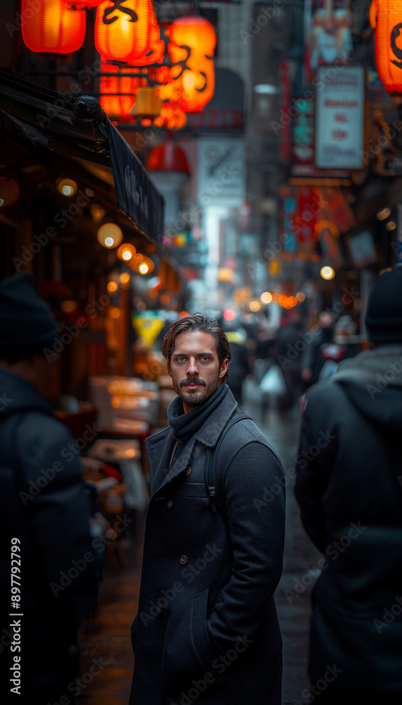 Retrato Cinematográfico de Homem de 30 Anos Comprando um Sanduíche em Rua Movimentada da Cidade IA Generativa Retrato Cinematográfico de Homem de 30 Anos Comprando um Sanduíche em Rua Movimentada da Cidade IA Generativa