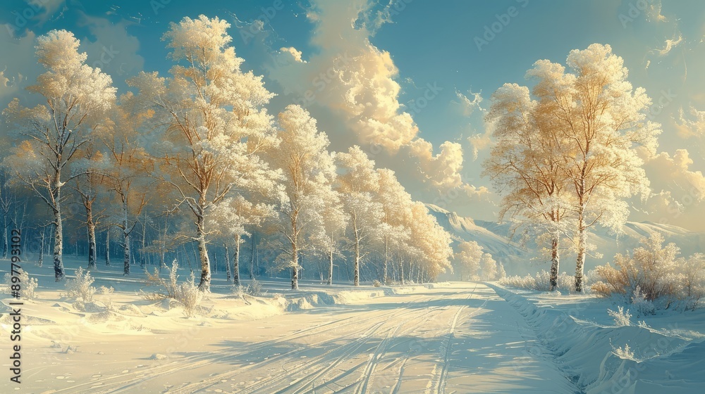Icy landscape with snow-covered trees