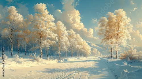 Obraz na płótnie Icy landscape with snow-covered trees w salonie